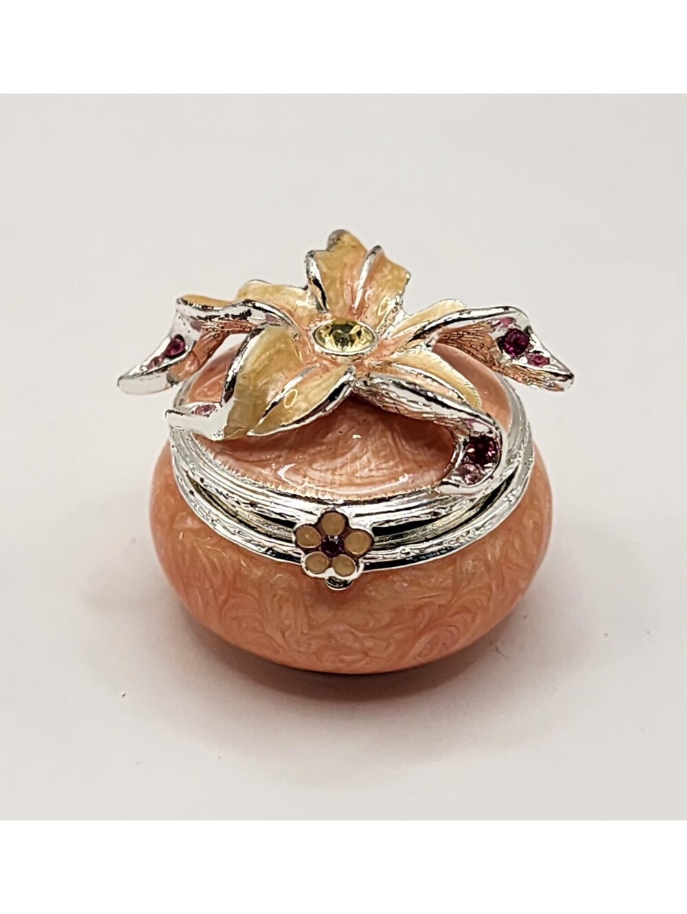 JAY STRONGWATER PINK STARGAZER LILY FLORAL ENAMEL CRYSTAL TRINKET PILL BOX